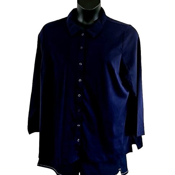 Isaac Mizrahi Live! Women's Essentials Pima Cotton Button-Up Shirt Blue Size 1XP - Picture 2 of 8
